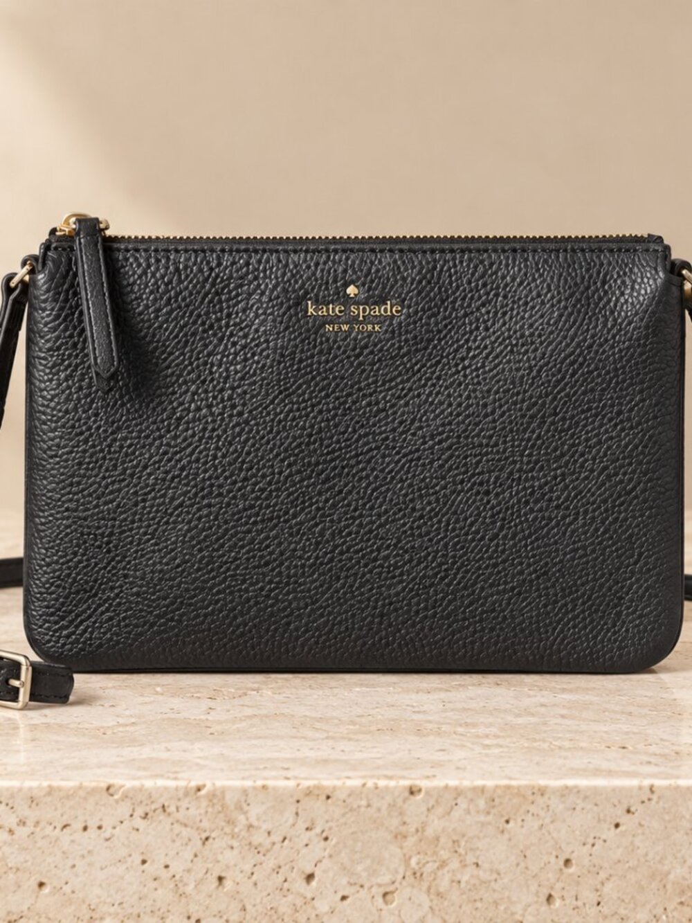 Kate Spade Black Pebbled Leather Triple Gusset Crossbody Bag NWT
